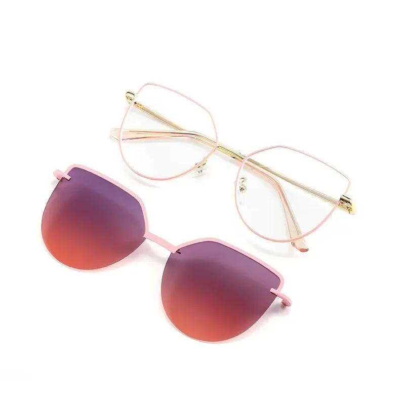Cat Eye Flip on Sunglasses Women Anti Blue Light Glasses Frames Polarized Magnetic Clip Ladies Fashion Computer Eyeglasses 7002