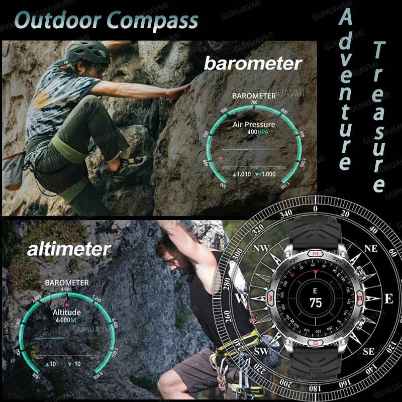 2024 Nieuwe Robuuste Militaire Slimme Horlogekompas Bluetooth Noemt Waterdichte Hartslag Amoled Hd-Scherm Outdoor Smartwatch Voor Xiaomi