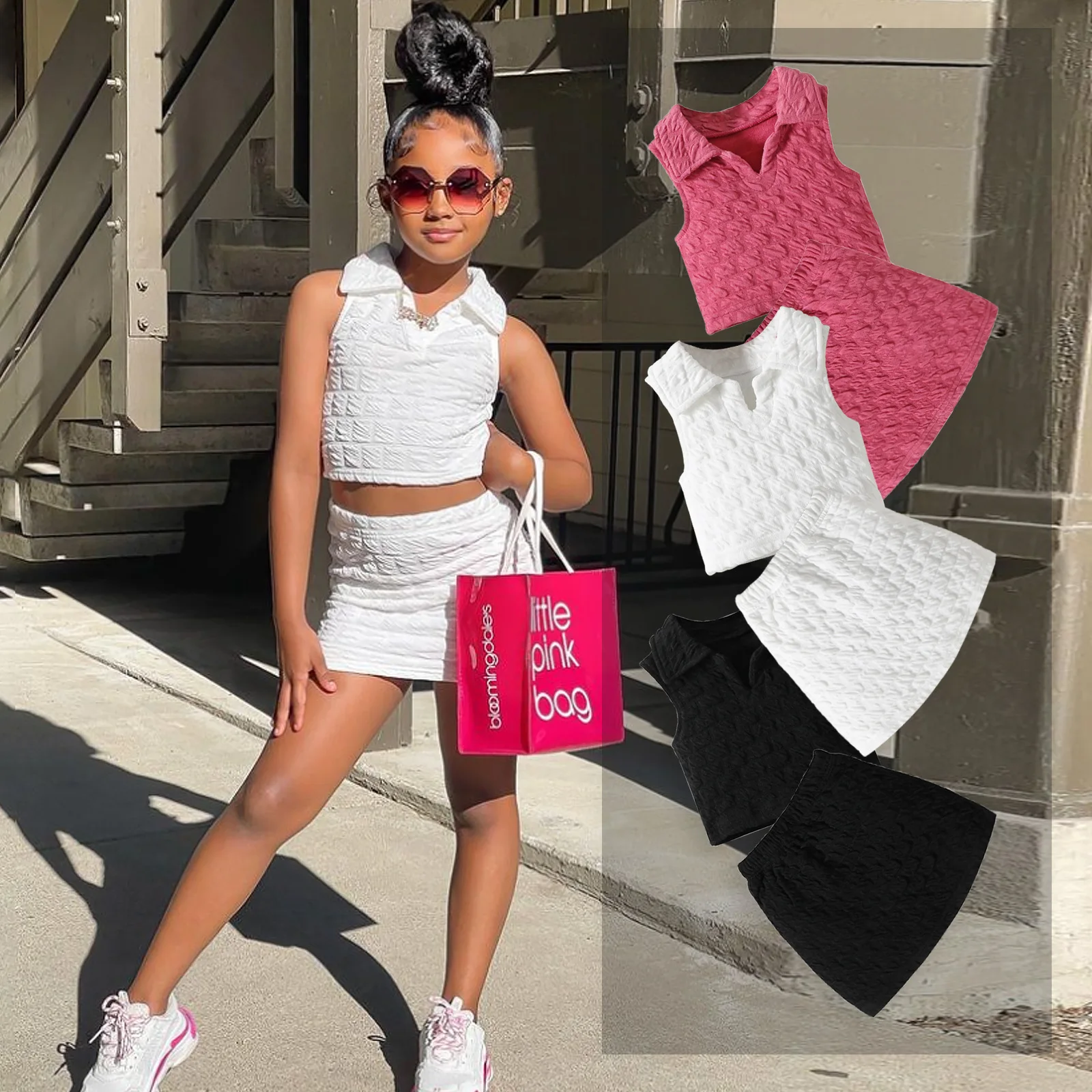 

1 2 3 4 5 6years Summer Girls Clothing Sets New Fashion Sleeveless Crop Tops+A Line Skirts Casual Two Piece Set Kids Clothes