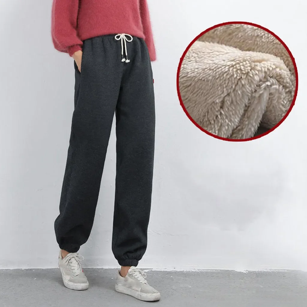 Mallas cálidas de invierno para mujer, pantalones gruesos de lana cálida de talla grande, pantalones largos gruesos, mallas informales de Color sólido a la moda