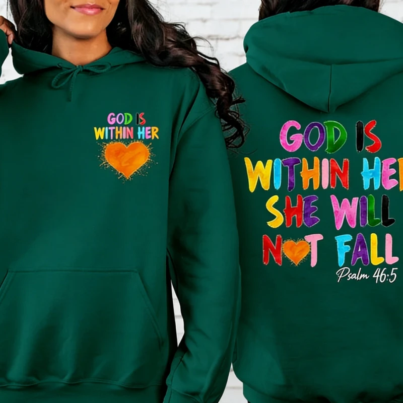 美的セーター 神は彼女の中にいます 秋と冬のスウェットシャツ キリスト教の聖書の詩 信仰 長袖 大人用 カジュアル プルオーバー