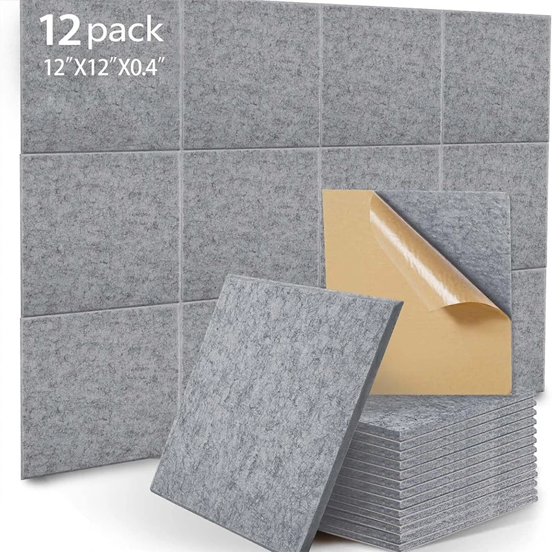 12pcs Square Acoustic Foam Panels Felt Self-Adhesive Sound Absorbing Wall Tiles for Home Studio Office Soundproof Board Sticker