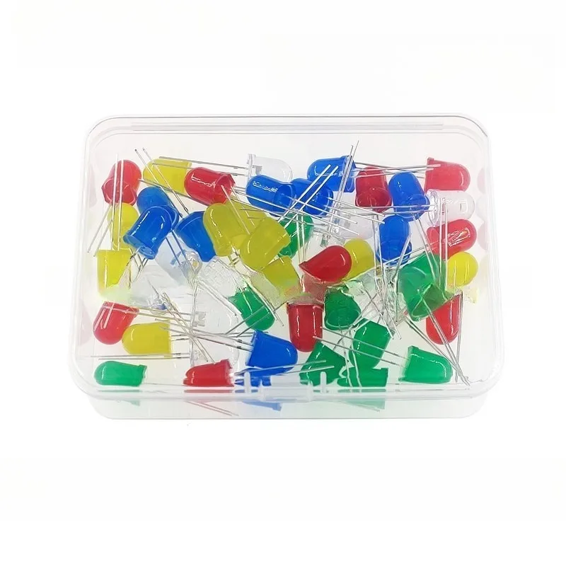 10MM LED Diode 50Pcs 5 Colors White Yellow Red Green Blue Long Legs Light Emitting Diodes for Arduino