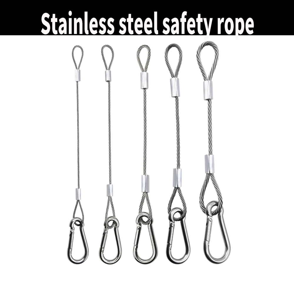 2PCS 304 Stainless Steel Wire Rope Metal Climbing Buckle with Wire Rope Safety Sling Suitable for Hanging Machine Equipment Link