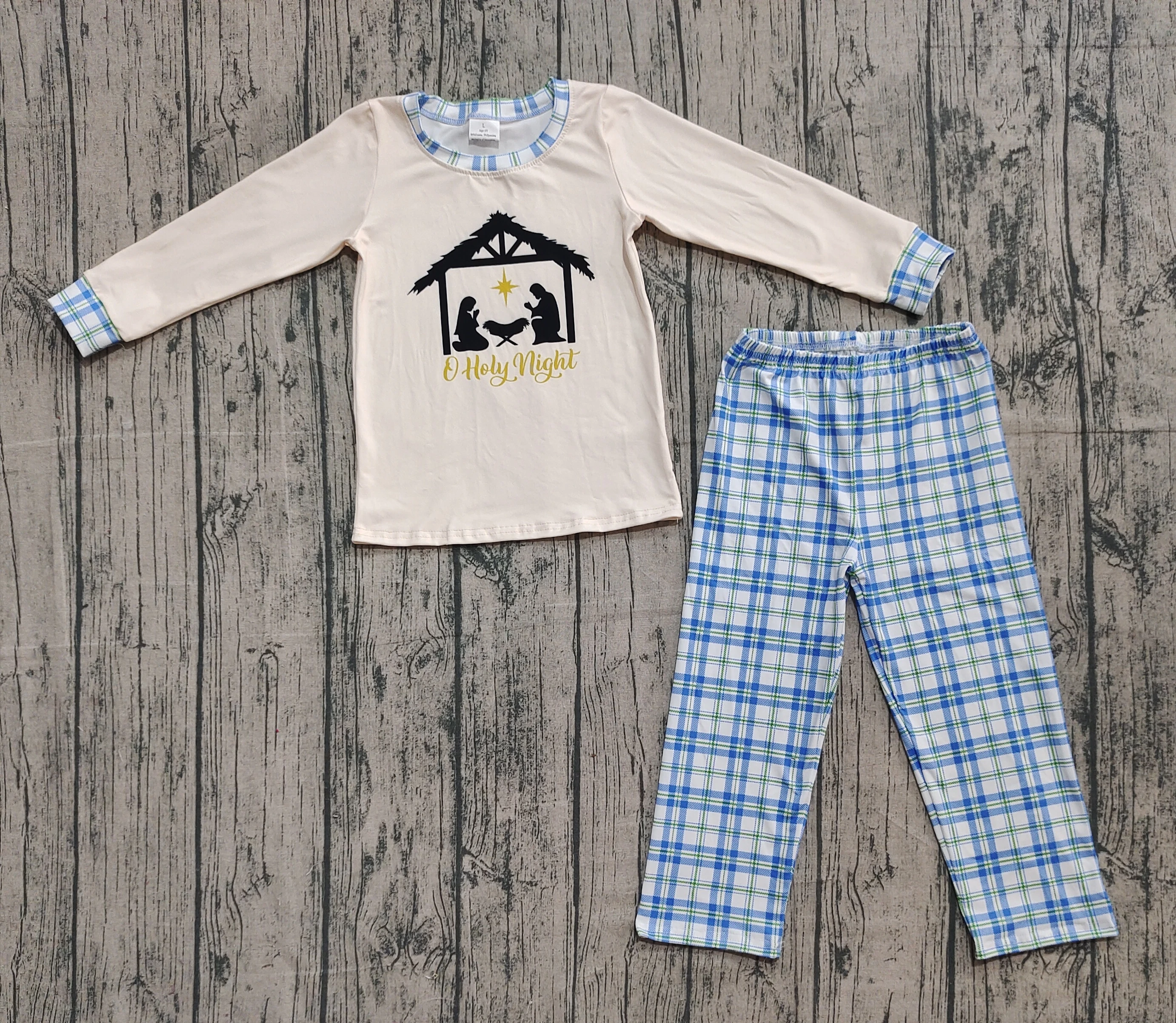 

z922-09 BLP1100 Pre-sale sample Wholesale Boutique clothes boys blue plaid long-sleeved pants Set Children clothing