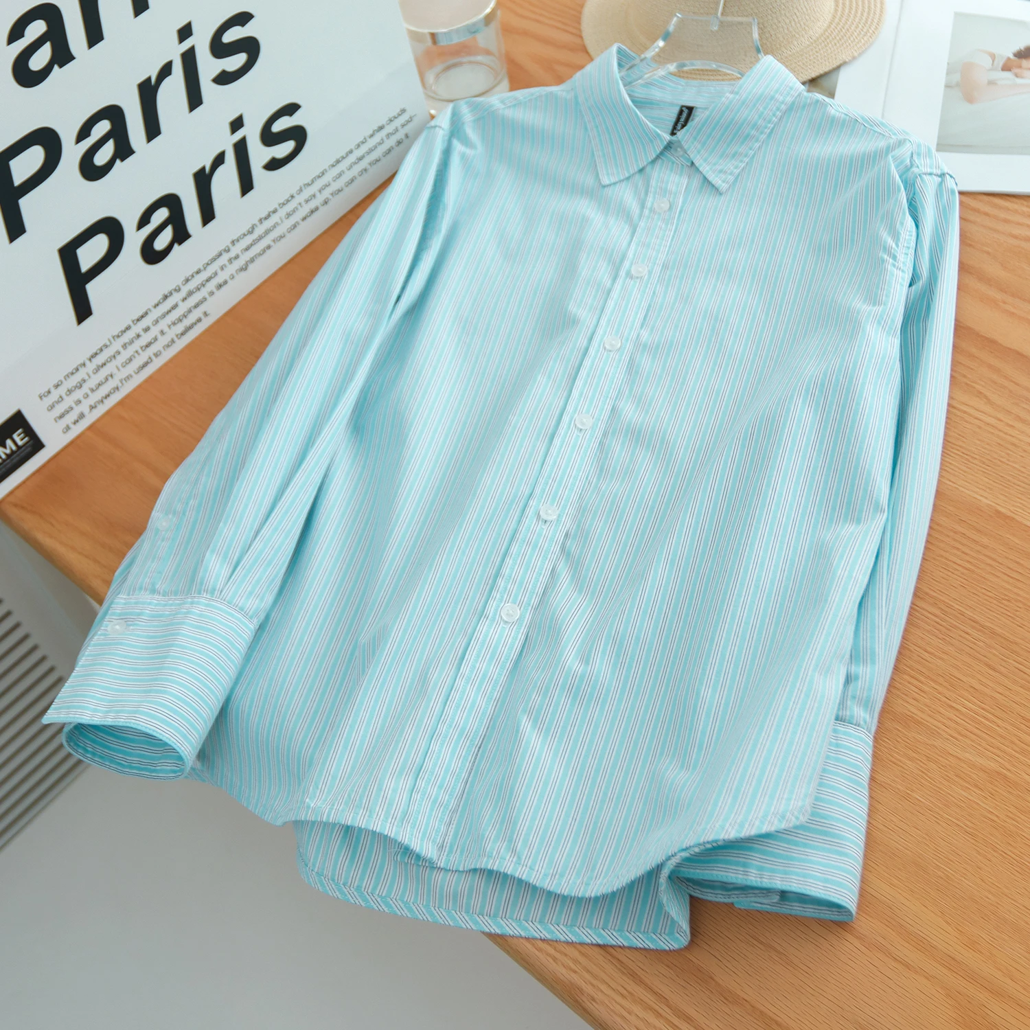 

Женская рубашка на пуговицах из 100% хлопка в полоску — легкая рубашка из оксфордской ткани приталенного кроя