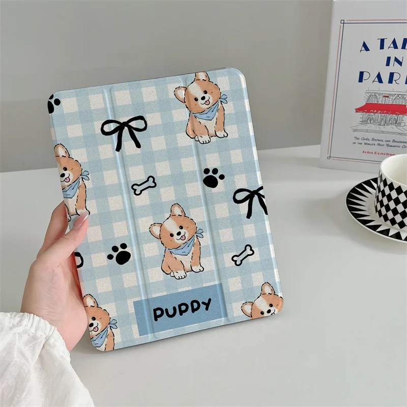 Cute bow puppy Tablet Case with pen slot For iPad Pro 11 inch Air 2024 iPad Air 5 4 10.9 10 5 6 7 8 10.2 9.7 inch Air3 10.5 mini