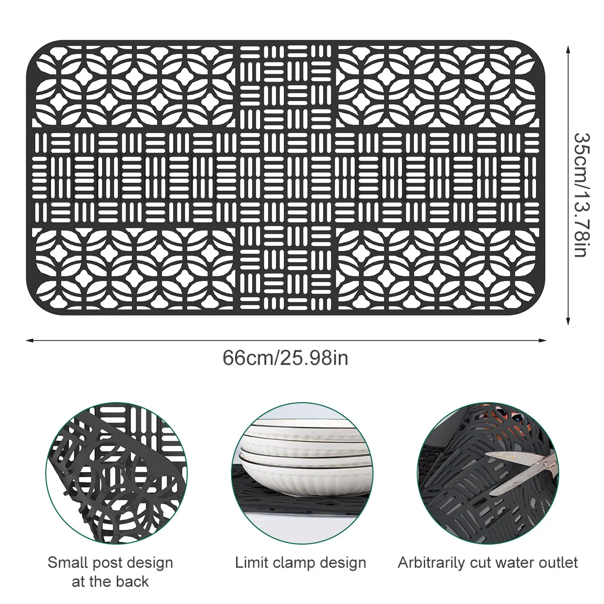 Kitchen Silicone Sink Protectors with Drain Holes Heat-Resistant Sink Mat Protector Non-Slip Cuttable Reusable Sink Liner Mat