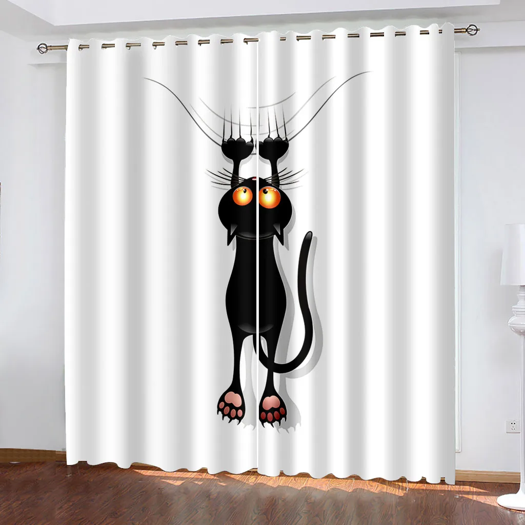 3D Cheap Cartoon Cat Cute Funny Design Shade Thin 2 Piece Window Curtain for Children\'s Kid Bedroom Living Room Decor on Sale