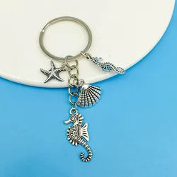 1pc Sea Life Charm Keychain Starfish Shells and Seahorses Alloy Key Ring | Perfect Accessory or Gift for Beach Lovers