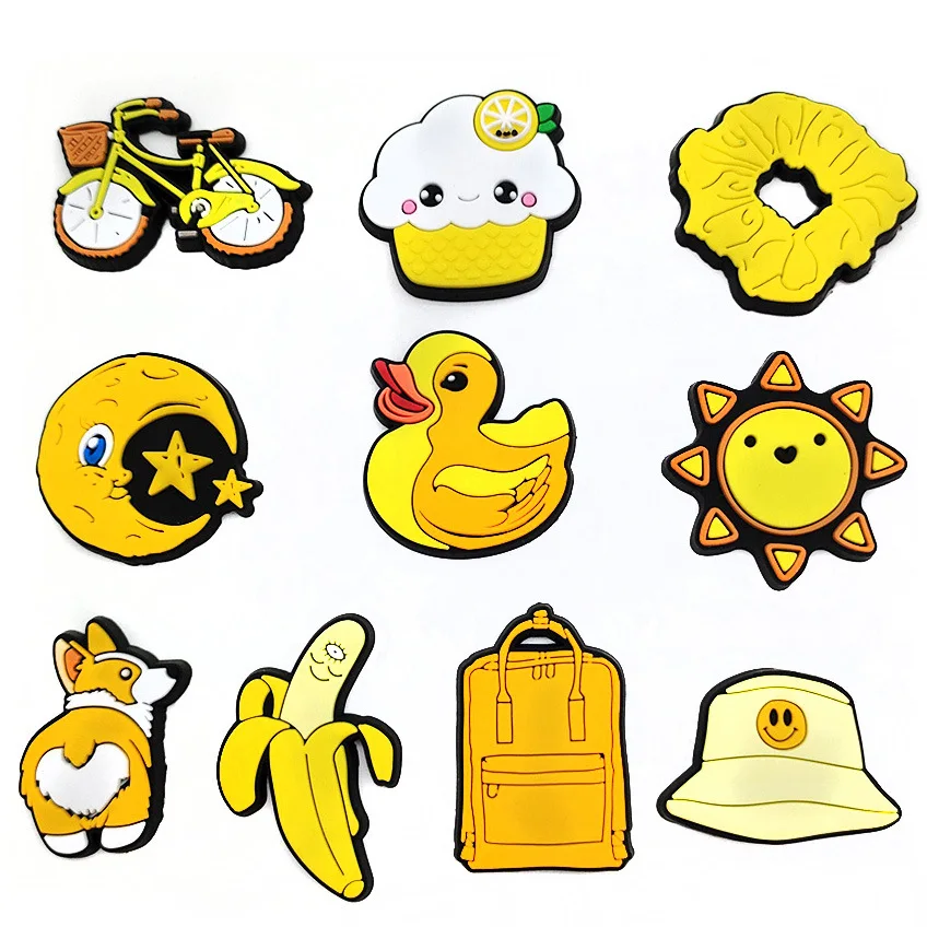 10Pcs/set Cartoon Yellow Series Shoe Charms DIY Hole Shoes Detachable Buckle Garden Shoes Accessories Girls Women Festival Gift