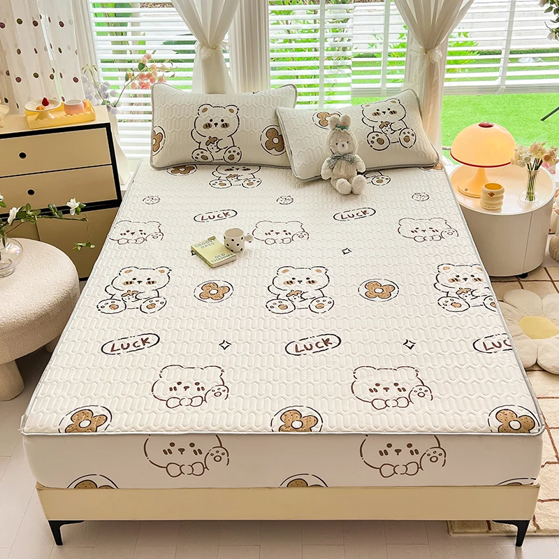 

High Qualit Bedspread Latex Bed Sheet Set for Summer Mattress Pad Can Folded Cooling Bed Mat Comfortable Cartoon Printed Sheet