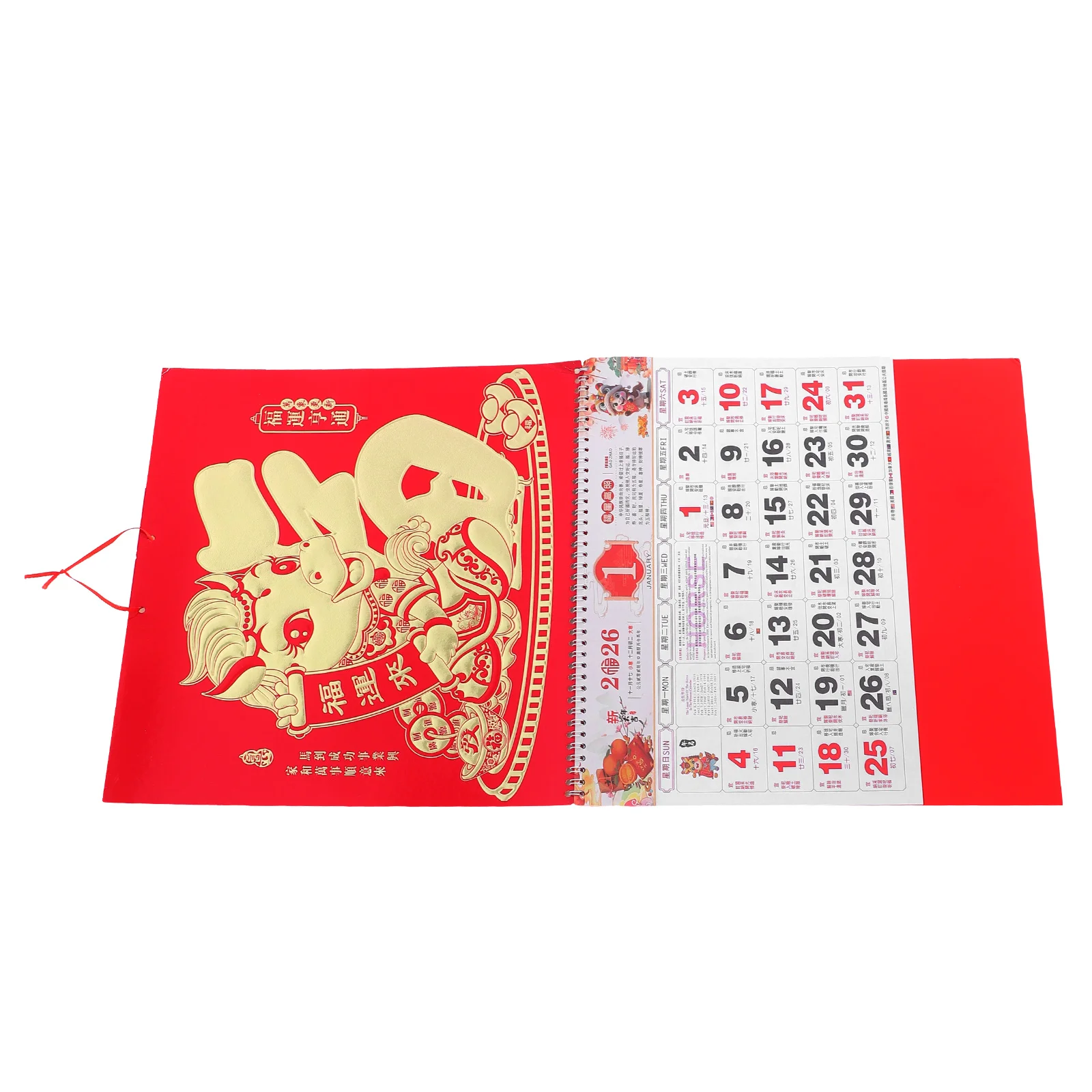 

Gold Foil Horse Year Calendar Sturdy Paper Monthly Planner Chinese Wall Hanging Lunar Decor Full Year Daily Calendars Yearly