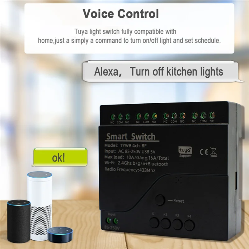 ELECT-Tuya 4CH Wifi Modulo interruttore relè intelligente Interruttore di controllo accessi APP RF Telecomando 433M Funziona con Alexa Google Home