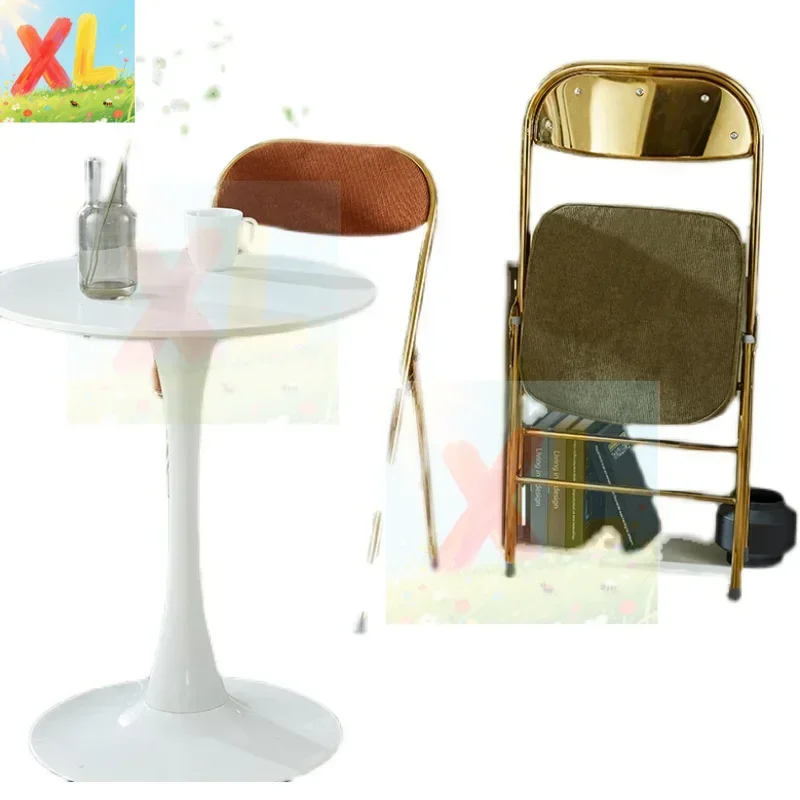 

Vintage folding chair Corduroy home thickened metal Internet celebrity photo chair backrest dining chair photography nostalgic s