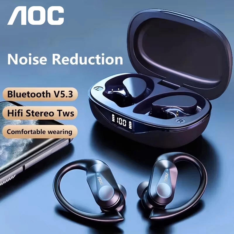 Choice AOC Sports Headset Wireless Bluetooth 6.0 Earphones Waterproof LED Battery Display Gaming Low Latency Headphones LP75