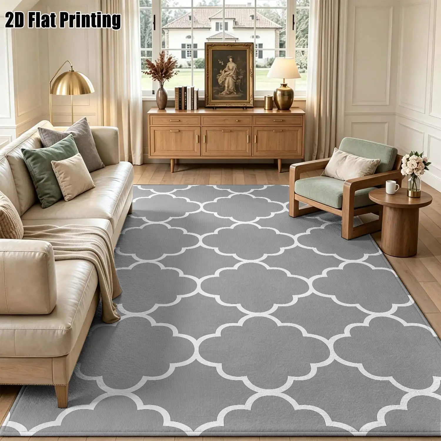1Pc 2D Printed Gray Geometric Flower Nordic-Style Instagram-Inspired Modern Minimalist Carpet: Home Decor, Multi-Size, Machine Washable, Suitable for Entrance, Dining Room, Foyer, Bedroom, Living Room