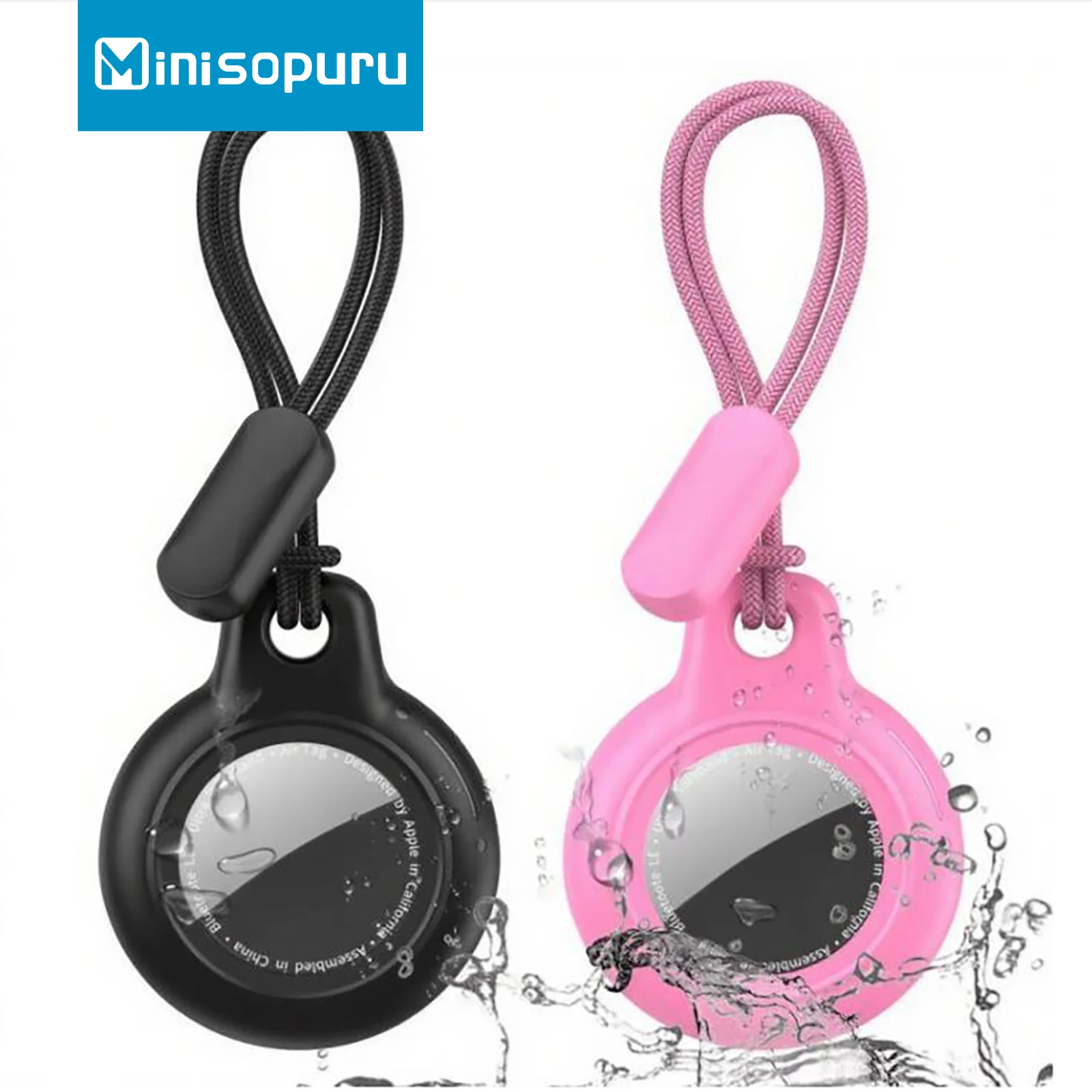 Minisopuru AirTag Holder With Strap Waterproof Scratch Resistant 360-Degree Protection Airtag Keychain Accessories Air Tag Case