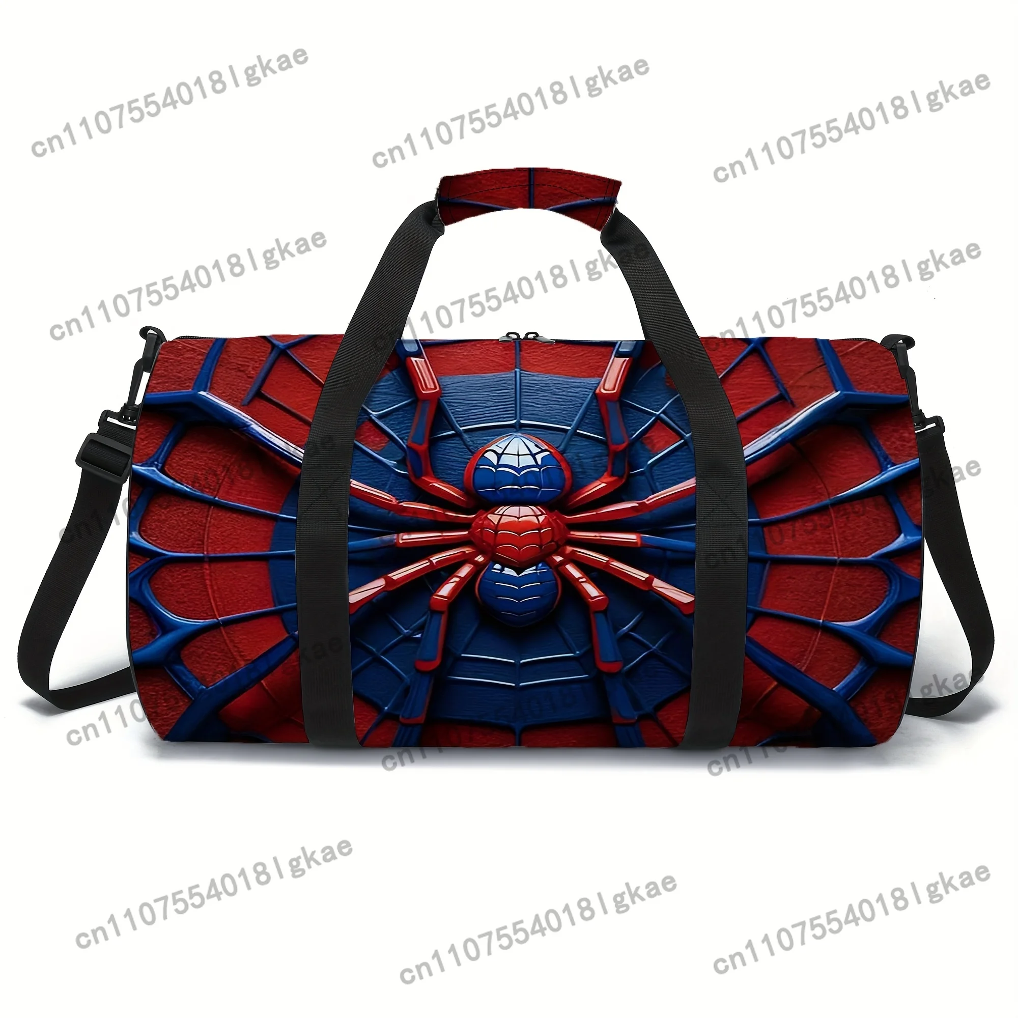 1pc Spider Print Cylinder Travel Bag, Crafted from Lightweight Polyester Fiber with an Adjustable Shoulder Strap and Foldable De