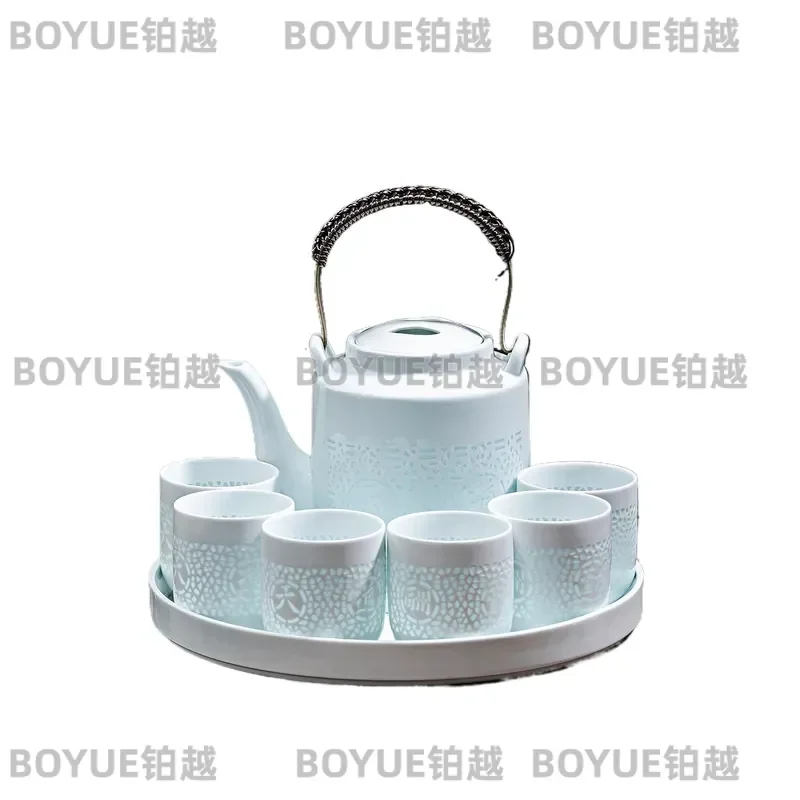 Jingdezhen High White Porcelain Linglong Kung Fu Tea Set Ceramic Teapot Cup Gift Hollow Out Pottery Water Cup Set