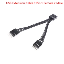 1Pc Computer Motherboard Audio HD Extension Cable 9Pin 1 Female to 2 Male Y Splitter Cable Black for PC DIY 10cm