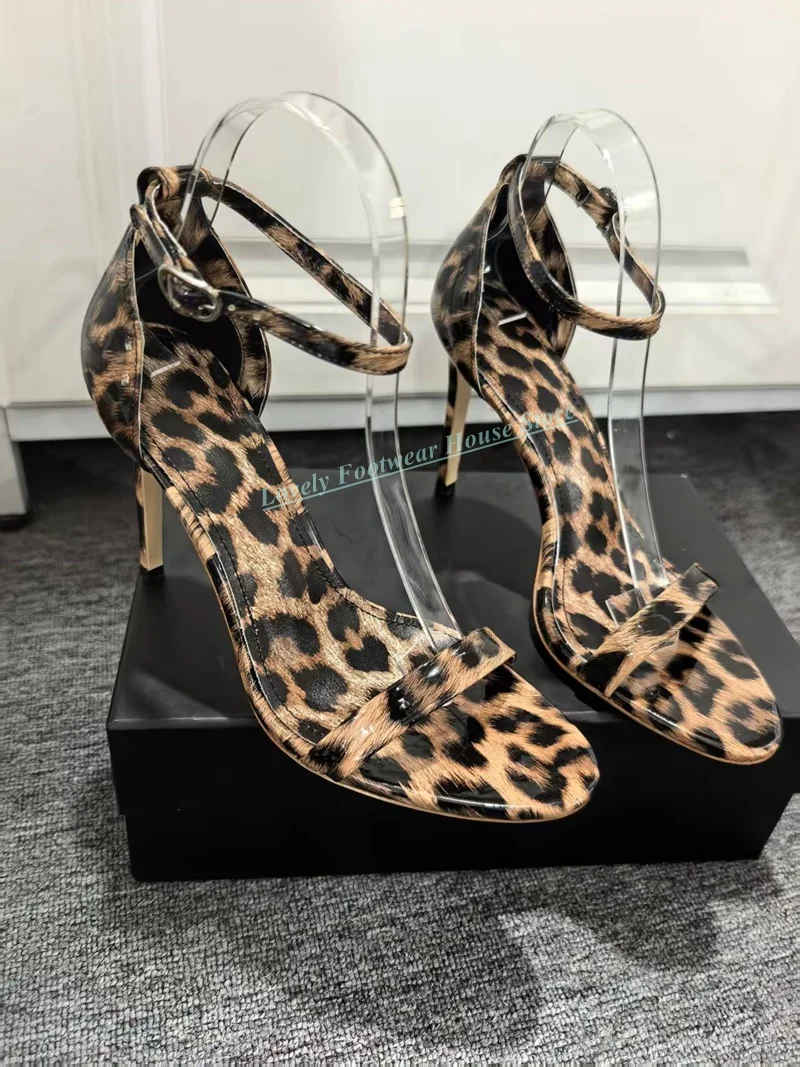

Sexy Leopard Print Woman Stiletto High Heel Party Wedding Sandals Shoes Female Buckle Ankle Strap Brown Red Grey Sandal Shoes