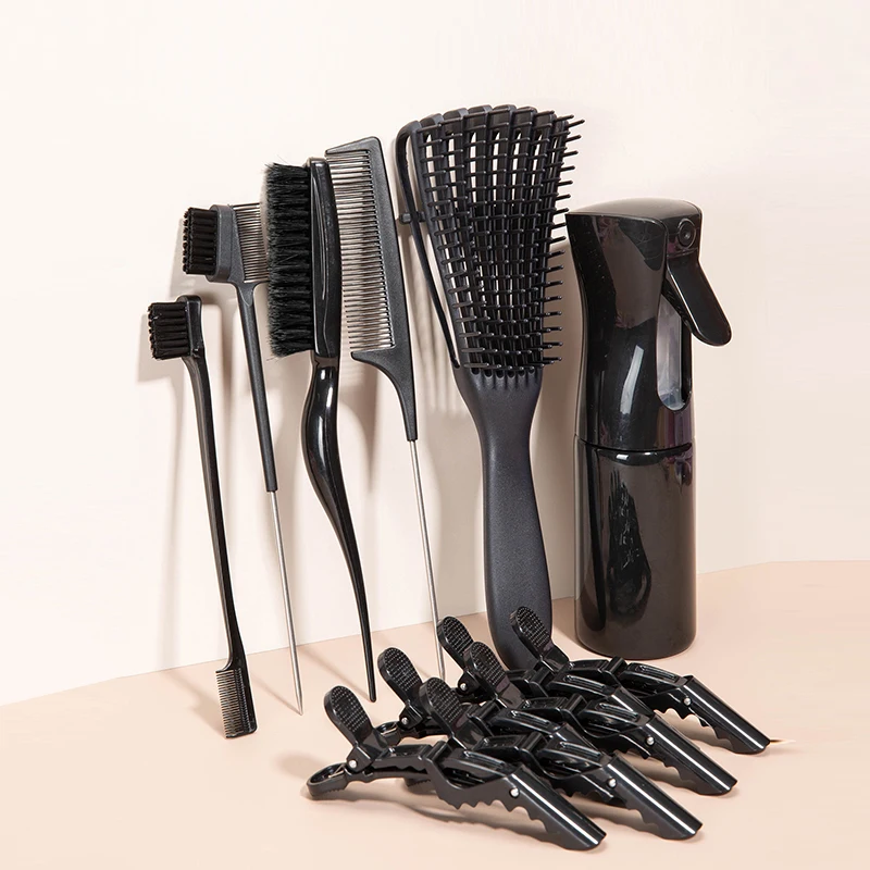 Detangling Brush 10 Pieces Hair Brush Set For Afro Curly Coily Long Hair Knots Detangler Easy To Clean Hair Care Styling Tools