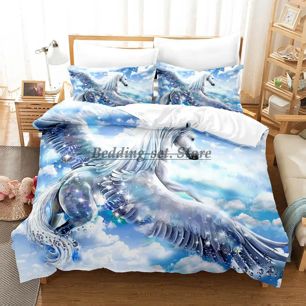 

2023 Rainbow Horse unicorn Bedding Set Single Twin Full Queen King Size Bed Set Aldult Kid Bedroom Duvetcover Sets Bed Sheet Set