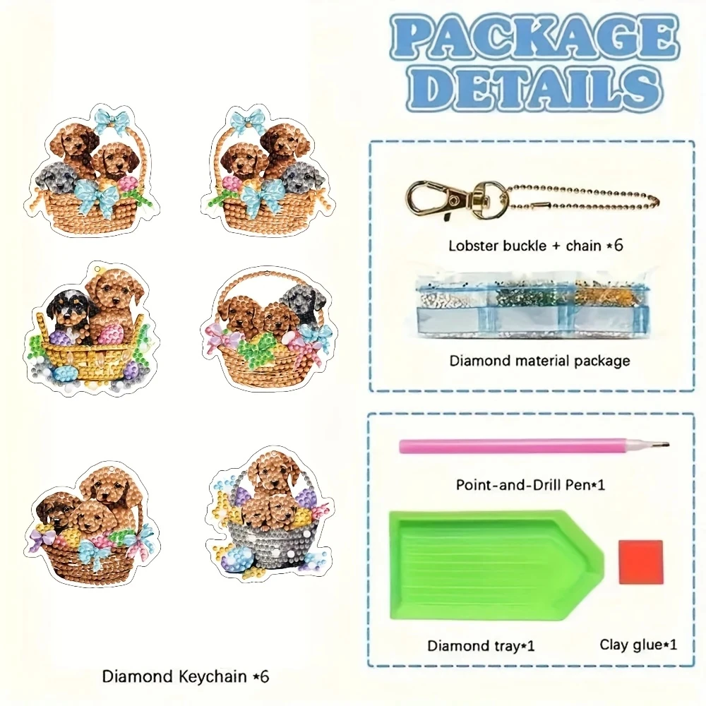 6Pcs/SetDIY Diamond Painting Keychain - Animal, Mandala Pattern, DIY Decoration, Diamond Kit Craft Supplies, Handmade Mosaic Pai view 6