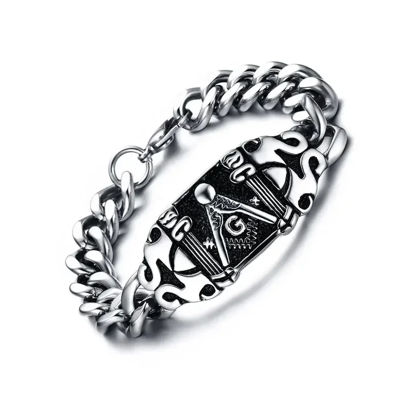 YISON Retro Punk Religious Totem Stainless Steel Freemason Bracelet for Men Hip-hop Party Jewelry