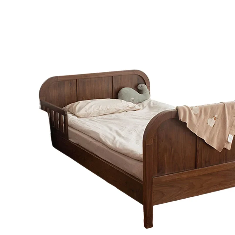 

North American black walnut with guardrail children's all solid wood Japanese simple 1.2 meters small apartment Nordic bed