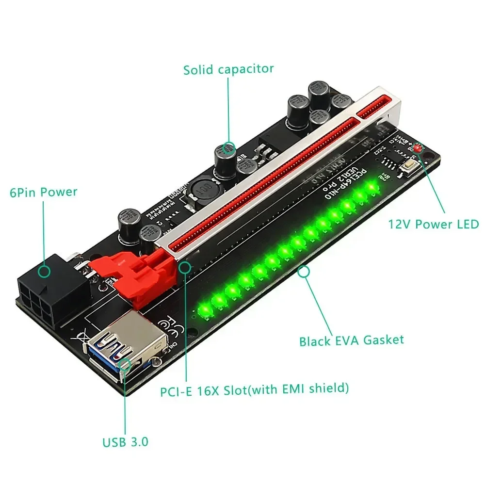 PCIE PCI Express PCI Riser Card 1X to 16X SATA 6Pin Power 0.6M USB 3.0 Cable for Video Card 2022 New VER009S Plus