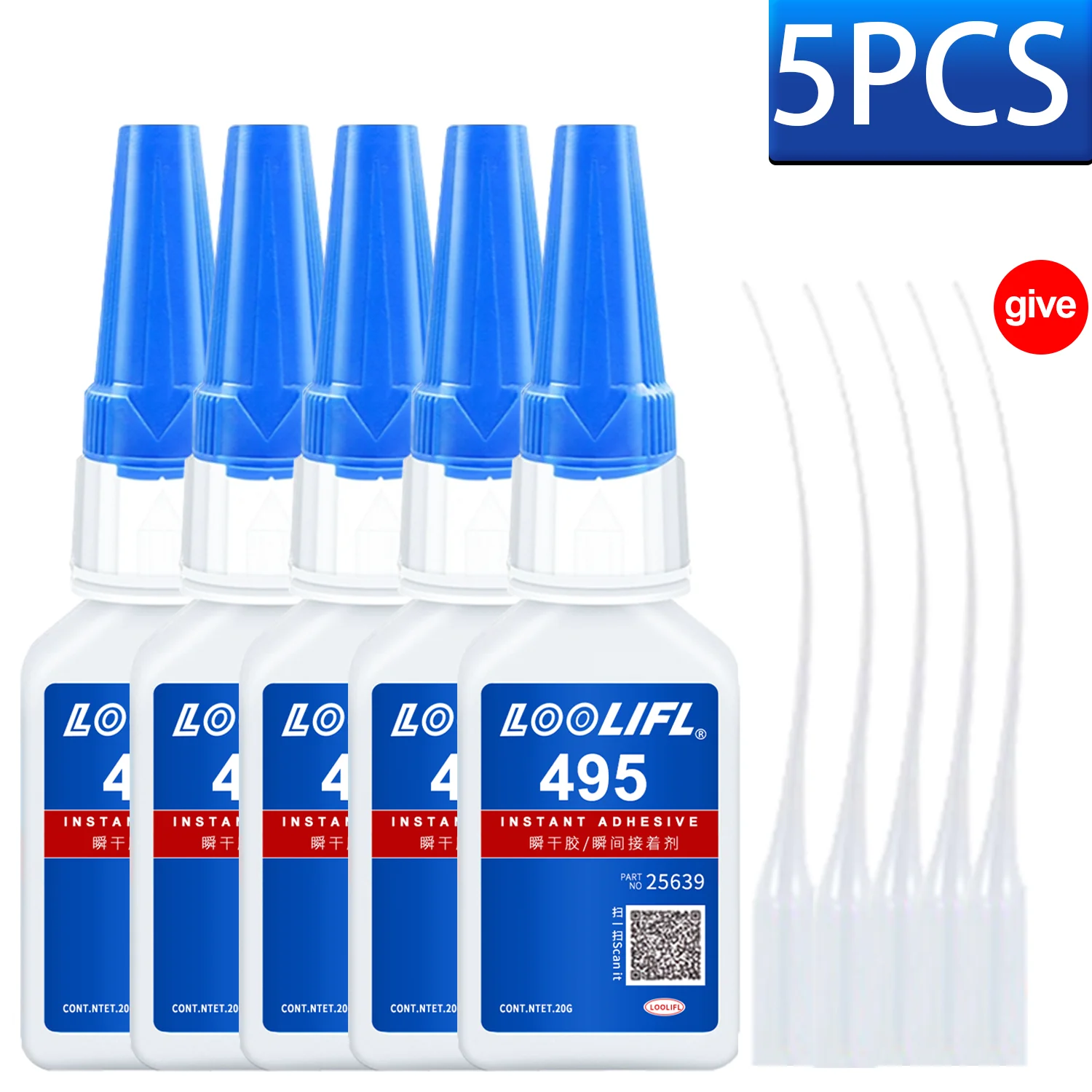 LOOLIFL 1-5PCS 495 Superlijm Instant Sneldrogende Cyanoacrylaat Lijm Leer Rubber Hout Metaal Sterke Bond Vloeibare Lijm 20G