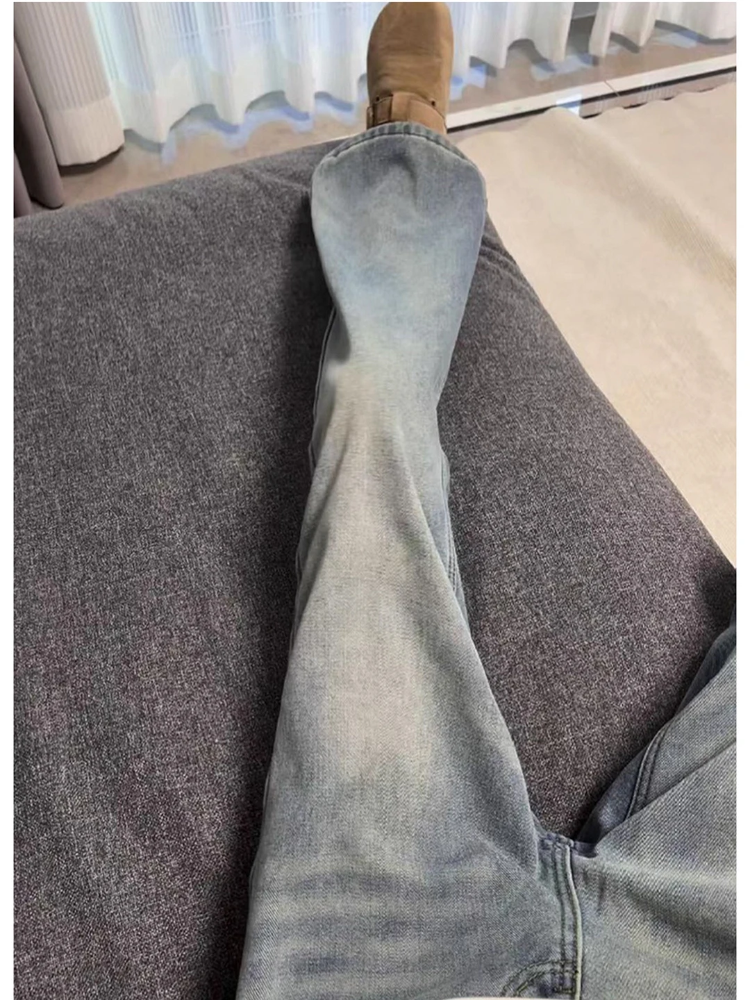 

American Retro Blue Flared Jeans Men's Autumn Winter Thiened Fce Slimming Straight Leg Pants CleanFit Youth Casual Jeans