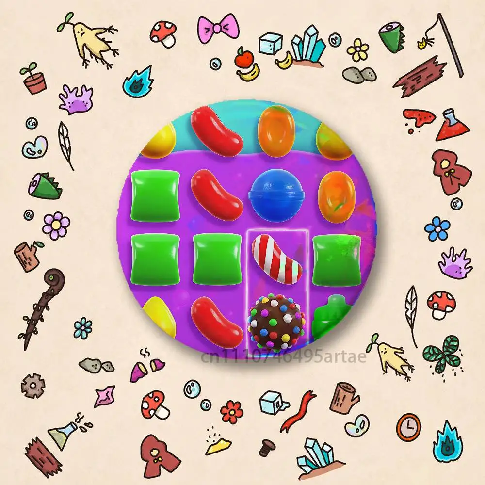 Game Candy Crush Saga Badges 25 32 44 58 75 mm Round Cosplay Pin Bag Decor Fans Collect Friends Gifts Brooch Souvenir