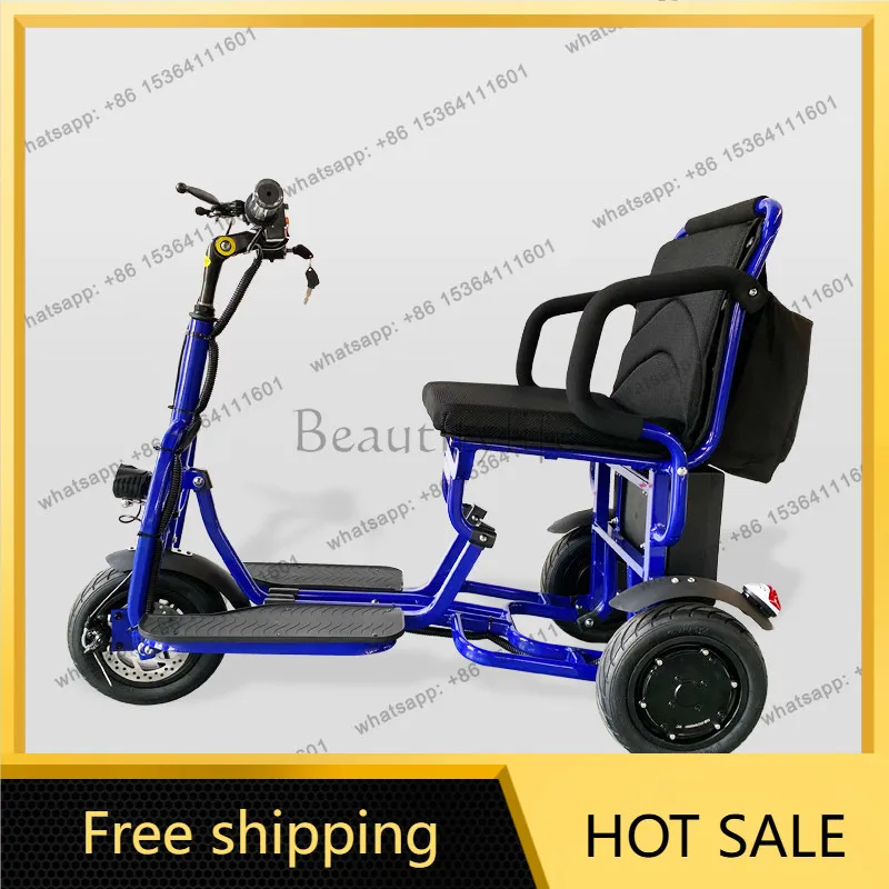 LS folding elderly electric three-wheeled scooter small help disabled household battery car light