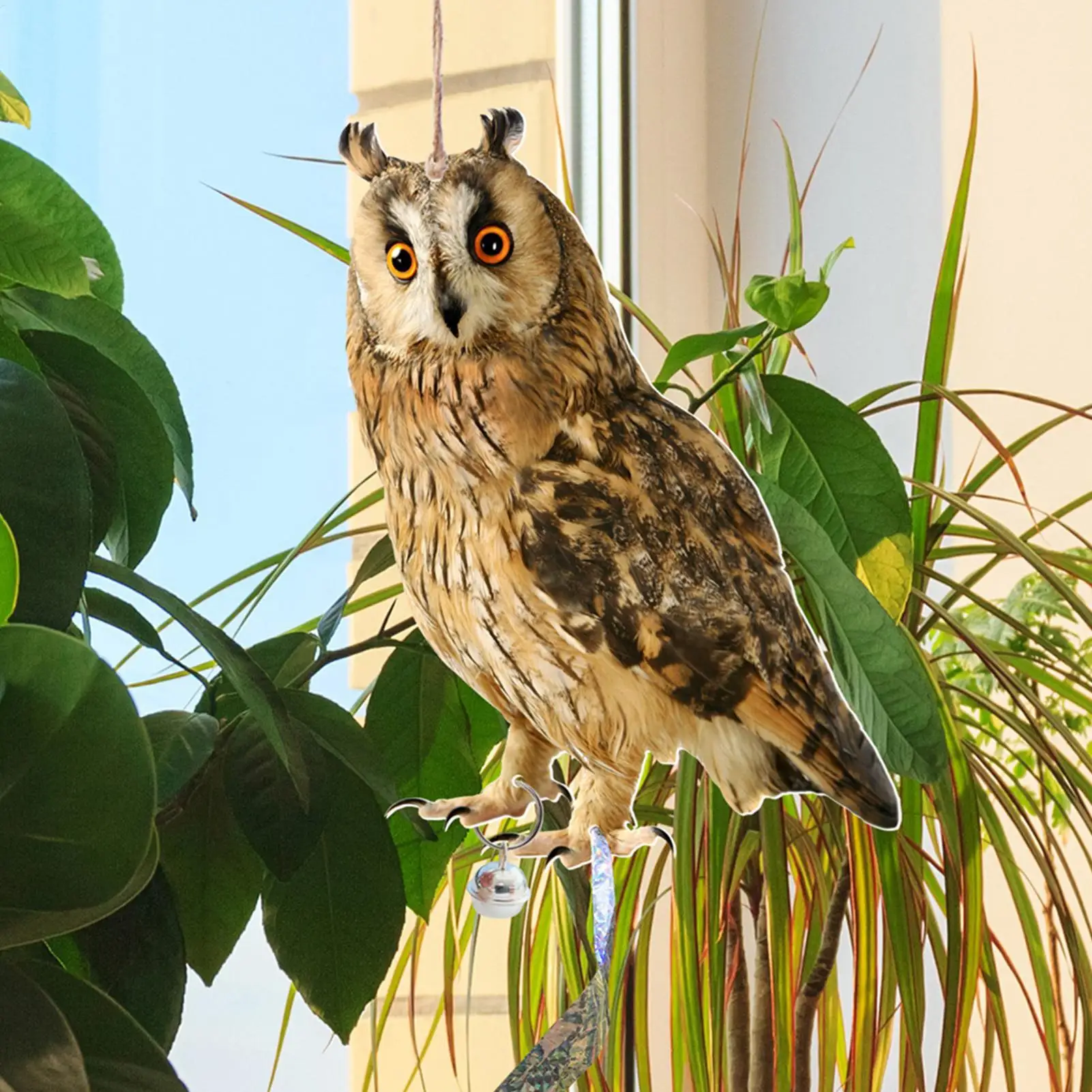 Bird repelleScarer Devices 2D Owl Scarecrow Pendant Garden Protector Decorative Scarer Pendant With Bell Fake Bird Scare Device