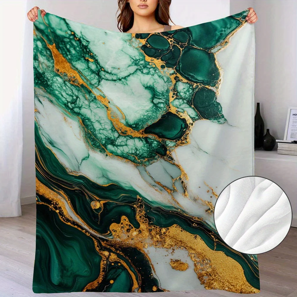 Deep Purple Gold Glitter Fluid Art Marble Throw Blanket Swirl Wave Abstract Pattern Modern Home Sofa Lounge Decor Blanket