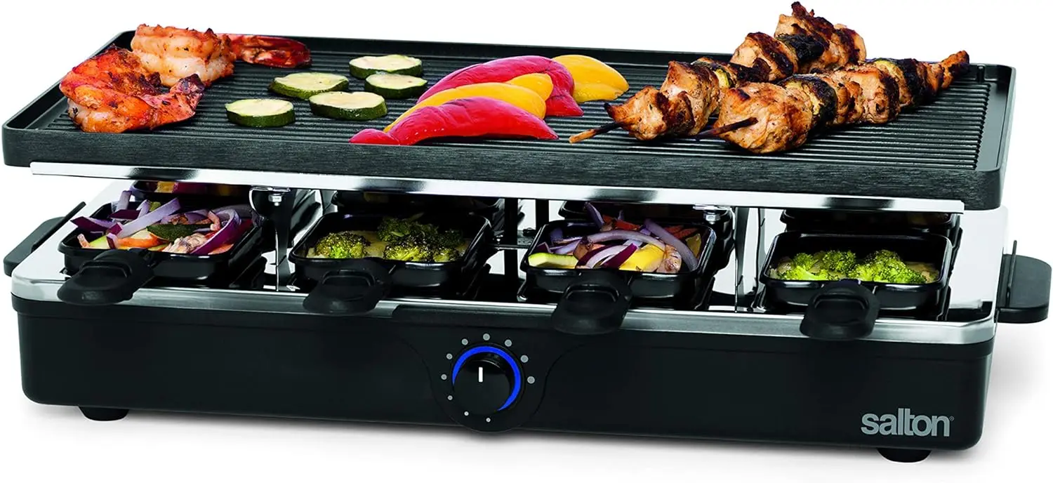 Raclette Indoor Electric Party Grill & Raclette, 8 Person, Black