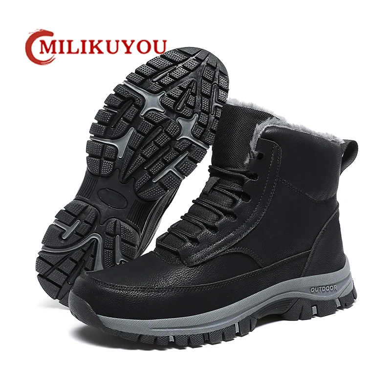 Botas de nieve impermeables para hombre, Zapatillas altas de felpa, cálidas, para exteriores, senderismo, trabajo, talla 48, Invierno