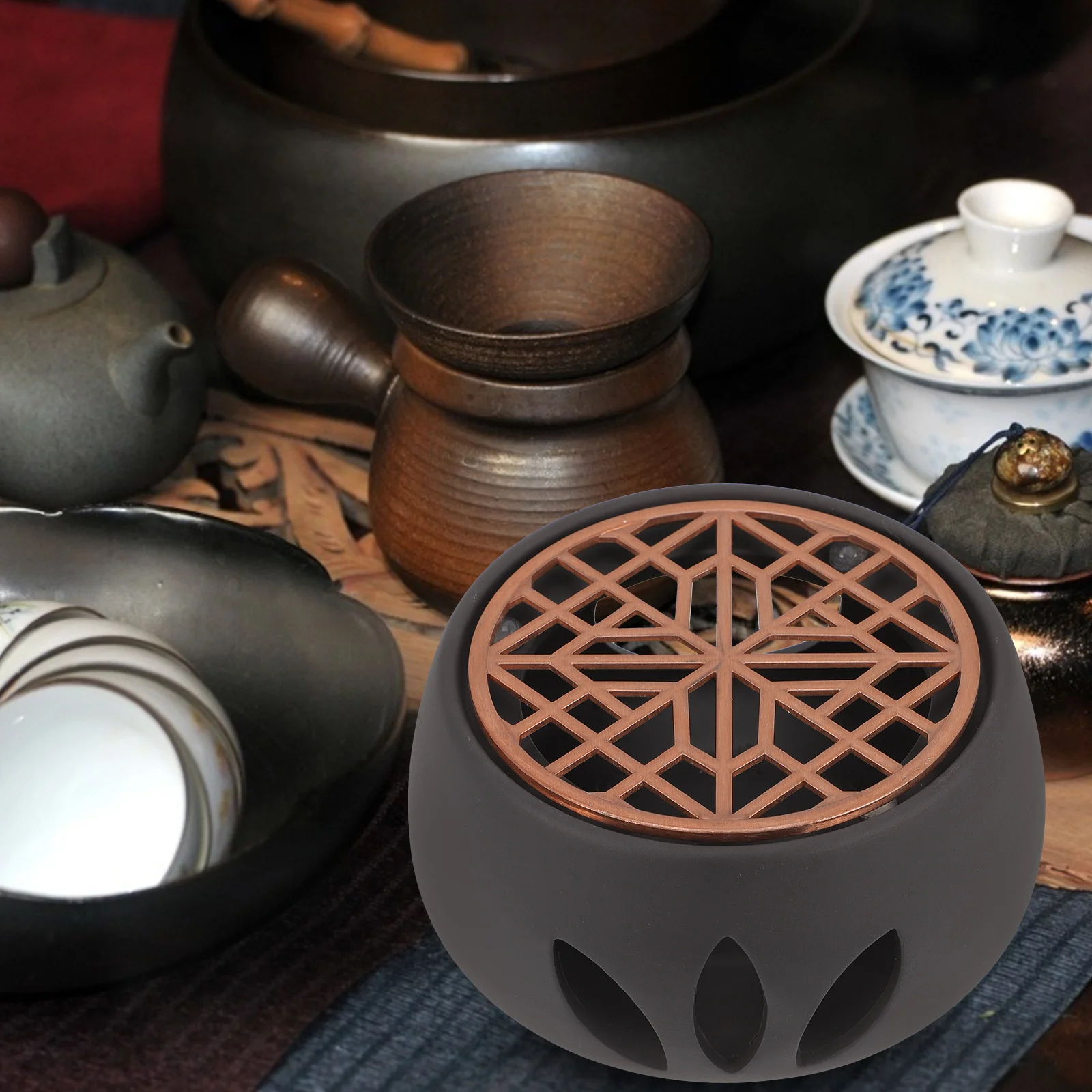 

1Set Multi-Functional Ceramic Tea Warmer Hollow Design Heat Preservation for Teapot Coffee Mug Home Office Decoration