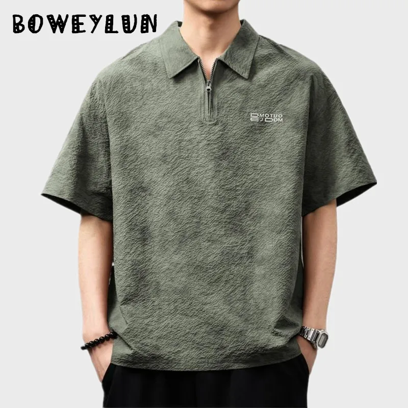 

BOWEYLUN summer ice silk polo shirt men's breathable quick-drying half-zip short-sleeved T-shirt for Male