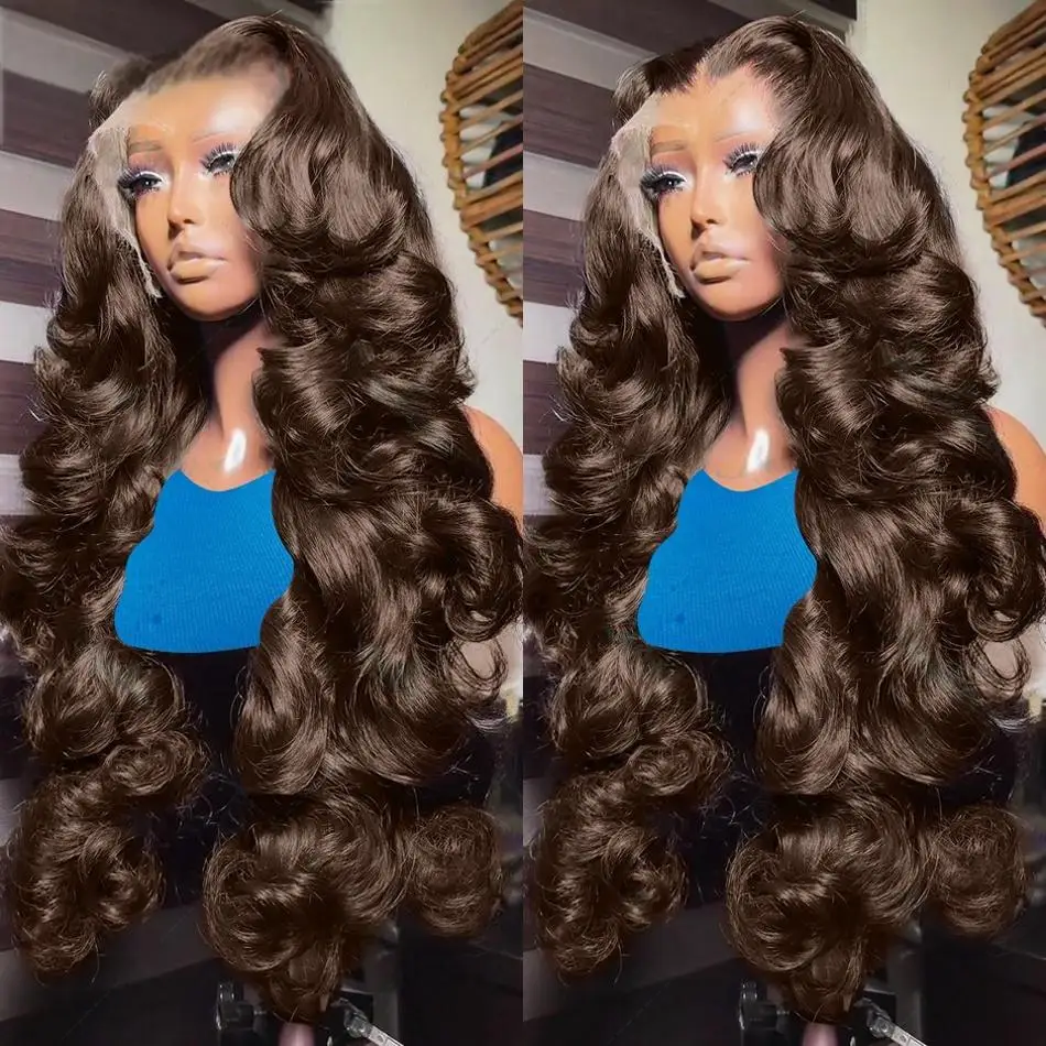 Yesbleen Chocolate Brown Body Wave 40 Inch 13x6 HD Lace Frontal Human Hair Wigs Water Wave #2 Colored 13x4 Lace Front Wig