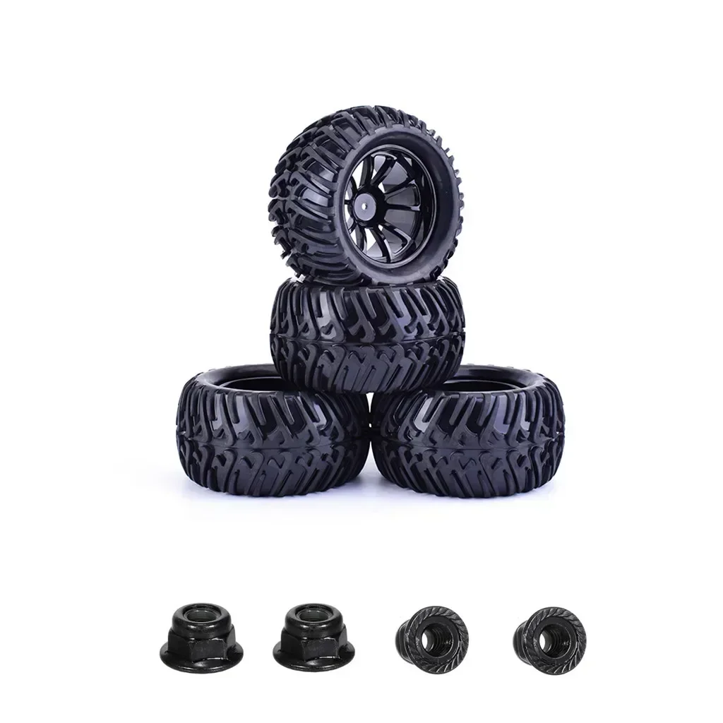 

4pcs 125mm Rubber 1/10 RC Monster Truck Tires and Wheel Rims 12mm Hex With Nylon 4mm Lock Nuts For Trxs Himoto HSP HPI Redcat