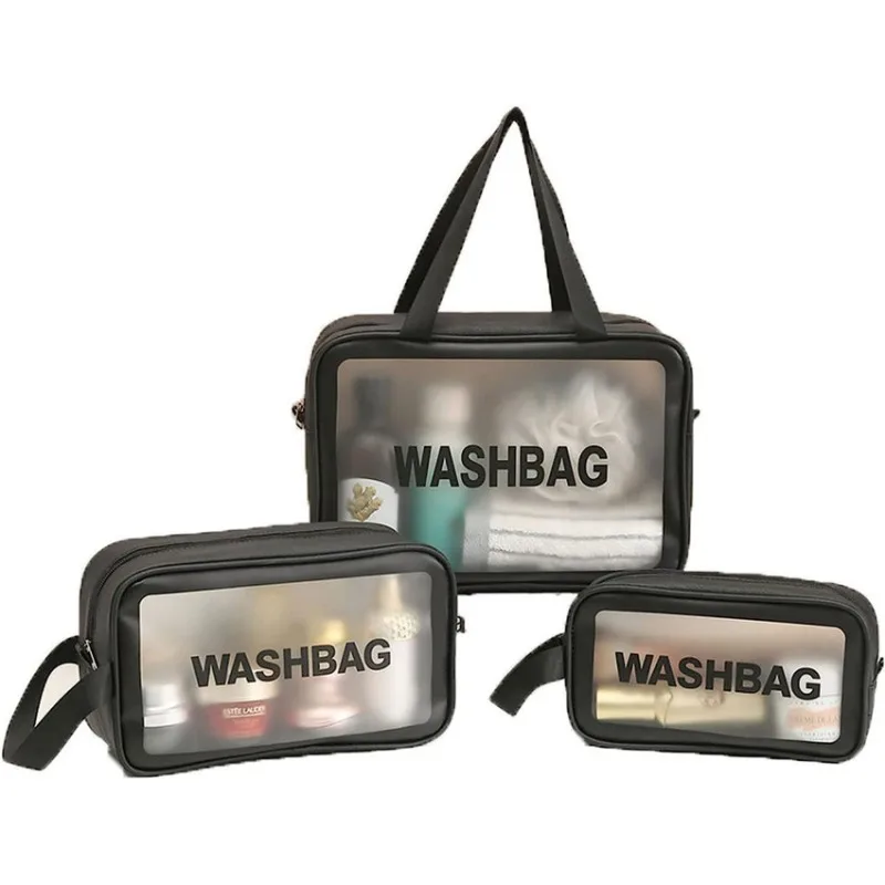 3PCS/Set Women PVC Transparent Makeup Wash Bag Large-capacity Matte Portable Storage Bag