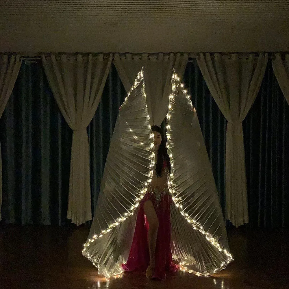 Nieuwe Stijl Led Lichtgevende Buik Vleugels Fluorescerende Dans Geel Licht Vleugels Volwassen Buikdans Stage Performance Kostuum Show Props