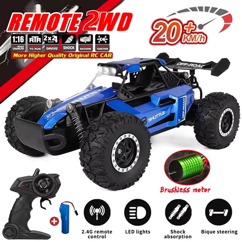 RC Car 1:16 2.4Gh 20KM/H Model With LED Lights 2WD Off-road Remote Control Climbing Vehicle Outdoor Car Drift Toy Boy Adult Gift