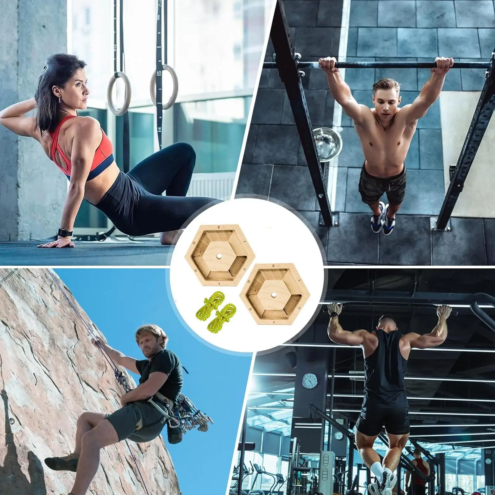 Hexagonal Wooden Finger Exerciser - Portable Hangboard for Climbing Fitness, Home Gym Workout Practice