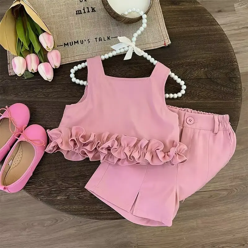 Summer Toddler Girls Clothes Sets Fashion Solid Color Tops+Shorts 2 Piece Outfits Set Kids Girls Clothes 2-8Years