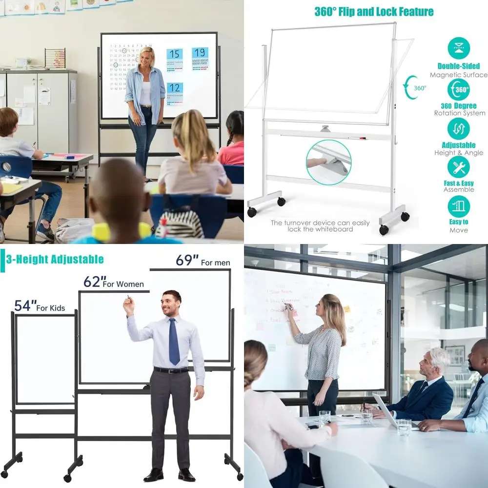 Quadro branco móvel dupla face com altura ajustável, 32 x 48 polegadas, sobre rodas para escritório/escola/uso doméstico